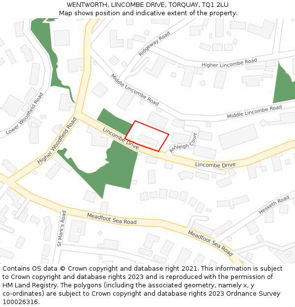 WENTWORTH, LINCOMBE DRIVE, TORQUAY, TQ1 2LU: Location map and indicative extent of plot