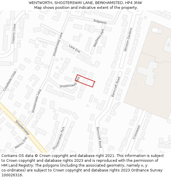 WENTWORTH, SHOOTERSWAY LANE, BERKHAMSTED, HP4 3NW: Location map and indicative extent of plot