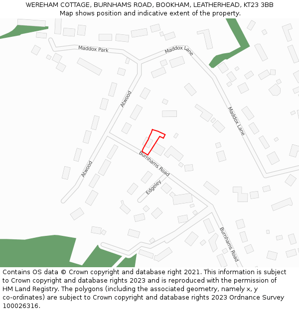 WEREHAM COTTAGE, BURNHAMS ROAD, BOOKHAM, LEATHERHEAD, KT23 3BB: Location map and indicative extent of plot