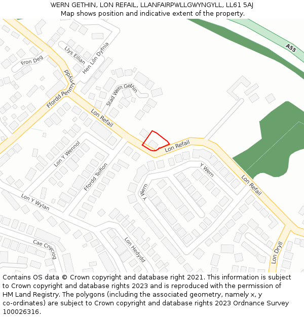 WERN GETHIN, LON REFAIL, LLANFAIRPWLLGWYNGYLL, LL61 5AJ: Location map and indicative extent of plot