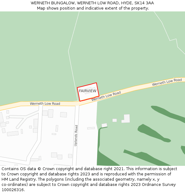 WERNETH BUNGALOW, WERNETH LOW ROAD, HYDE, SK14 3AA: Location map and indicative extent of plot