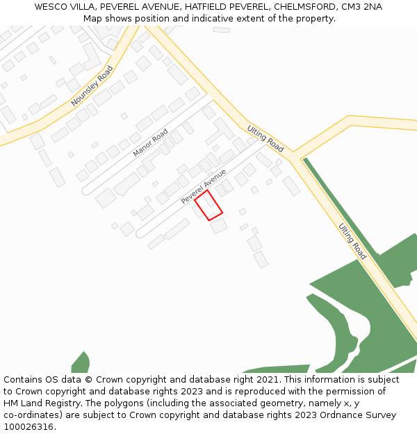 WESCO VILLA, PEVEREL AVENUE, HATFIELD PEVEREL, CHELMSFORD, CM3 2NA: Location map and indicative extent of plot