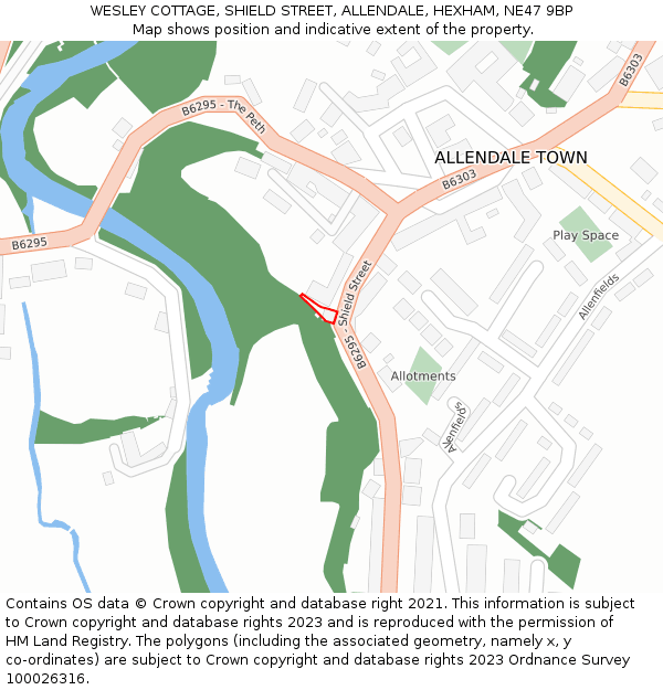 WESLEY COTTAGE, SHIELD STREET, ALLENDALE, HEXHAM, NE47 9BP: Location map and indicative extent of plot