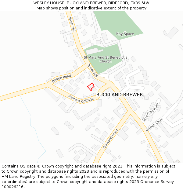 WESLEY HOUSE, BUCKLAND BREWER, BIDEFORD, EX39 5LW: Location map and indicative extent of plot