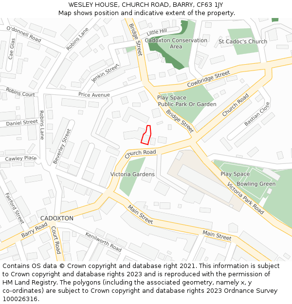 WESLEY HOUSE, CHURCH ROAD, BARRY, CF63 1JY: Location map and indicative extent of plot