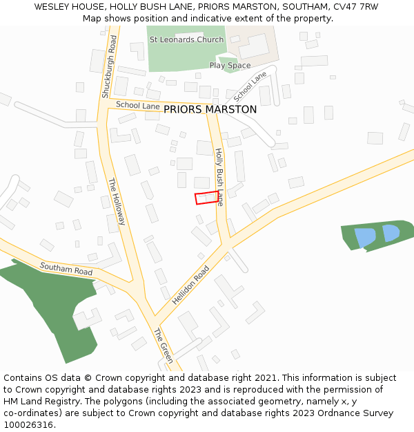 WESLEY HOUSE, HOLLY BUSH LANE, PRIORS MARSTON, SOUTHAM, CV47 7RW: Location map and indicative extent of plot