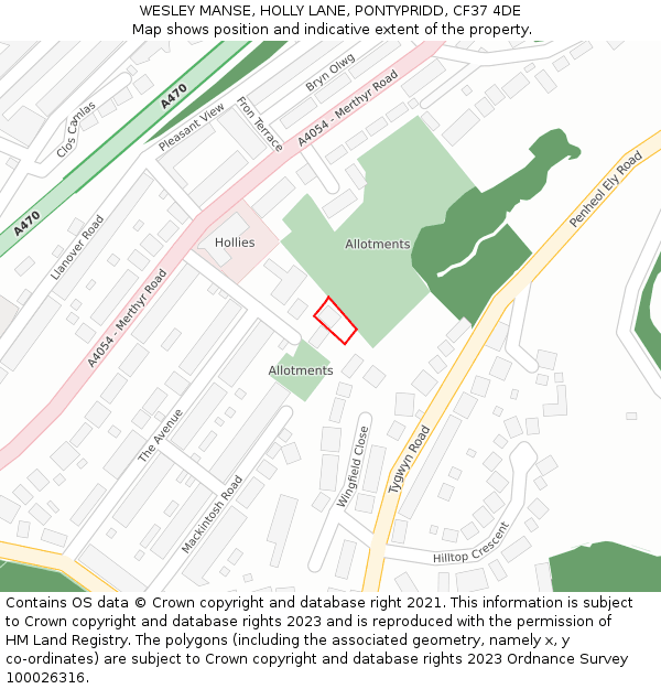 WESLEY MANSE, HOLLY LANE, PONTYPRIDD, CF37 4DE: Location map and indicative extent of plot