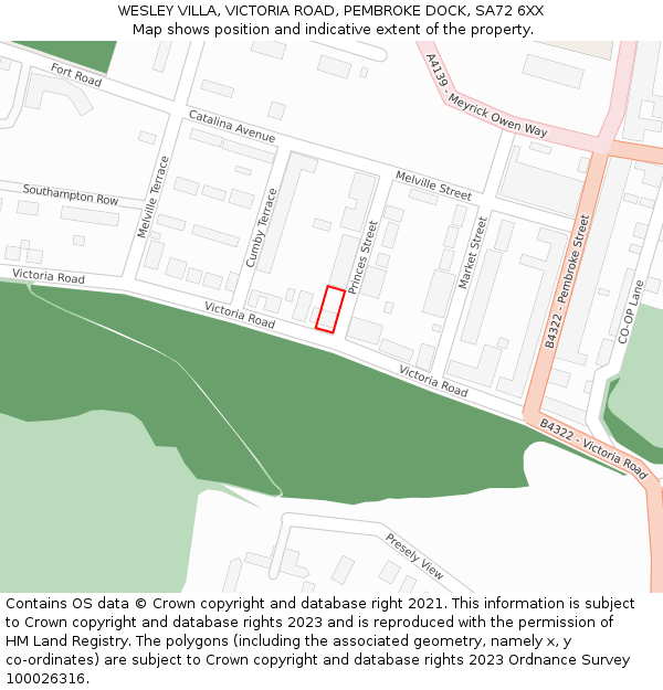 WESLEY VILLA, VICTORIA ROAD, PEMBROKE DOCK, SA72 6XX: Location map and indicative extent of plot