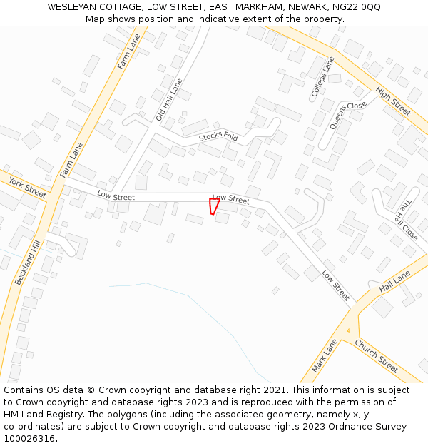 WESLEYAN COTTAGE, LOW STREET, EAST MARKHAM, NEWARK, NG22 0QQ: Location map and indicative extent of plot