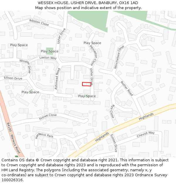 WESSEX HOUSE, USHER DRIVE, BANBURY, OX16 1AD: Location map and indicative extent of plot