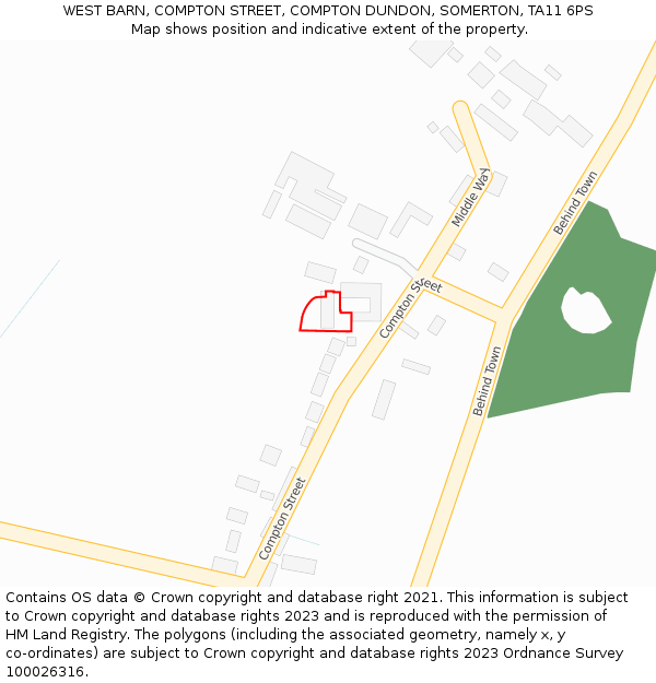 WEST BARN, COMPTON STREET, COMPTON DUNDON, SOMERTON, TA11 6PS: Location map and indicative extent of plot