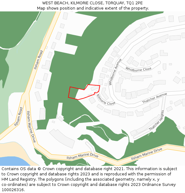 WEST BEACH, KILMORIE CLOSE, TORQUAY, TQ1 2PE: Location map and indicative extent of plot