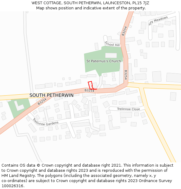 WEST COTTAGE, SOUTH PETHERWIN, LAUNCESTON, PL15 7JZ: Location map and indicative extent of plot