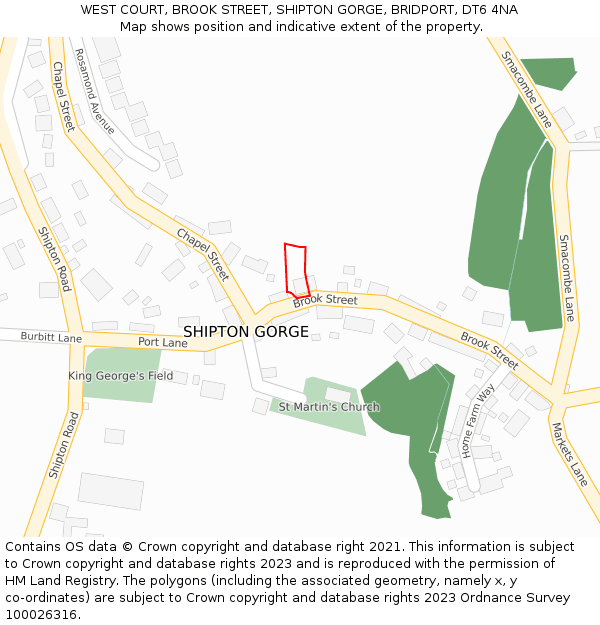 WEST COURT, BROOK STREET, SHIPTON GORGE, BRIDPORT, DT6 4NA: Location map and indicative extent of plot