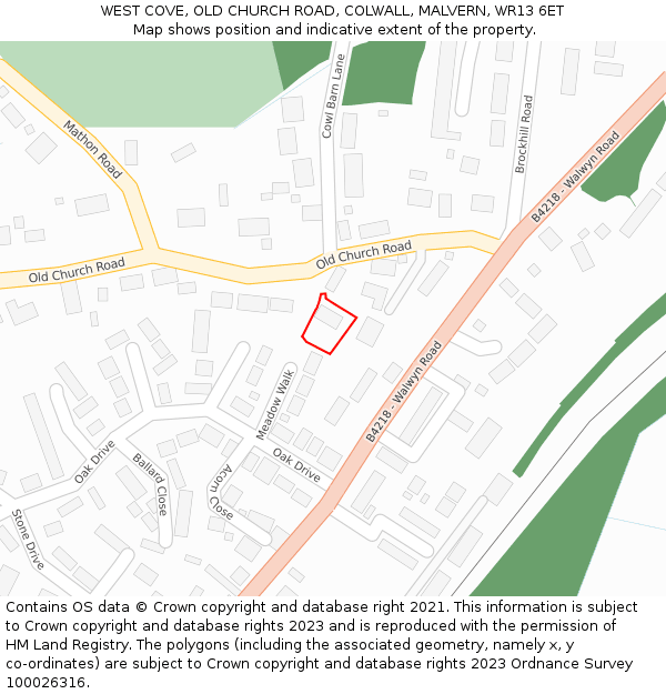 WEST COVE, OLD CHURCH ROAD, COLWALL, MALVERN, WR13 6ET: Location map and indicative extent of plot
