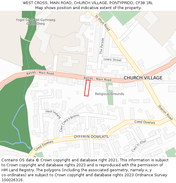 WEST CROSS, MAIN ROAD, CHURCH VILLAGE, PONTYPRIDD, CF38 1RL: Location map and indicative extent of plot