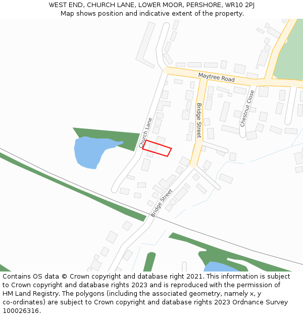 WEST END, CHURCH LANE, LOWER MOOR, PERSHORE, WR10 2PJ: Location map and indicative extent of plot