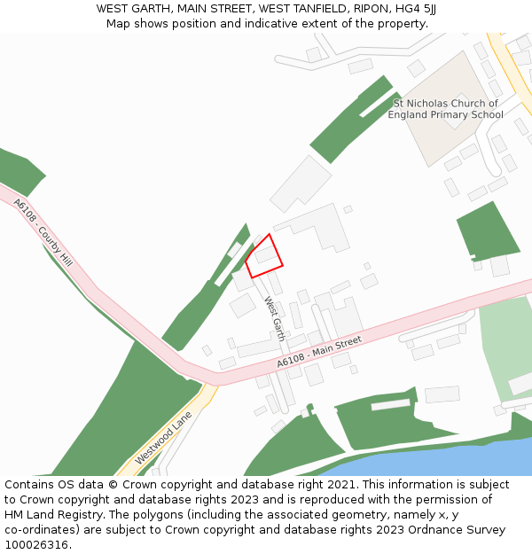 WEST GARTH, MAIN STREET, WEST TANFIELD, RIPON, HG4 5JJ: Location map and indicative extent of plot