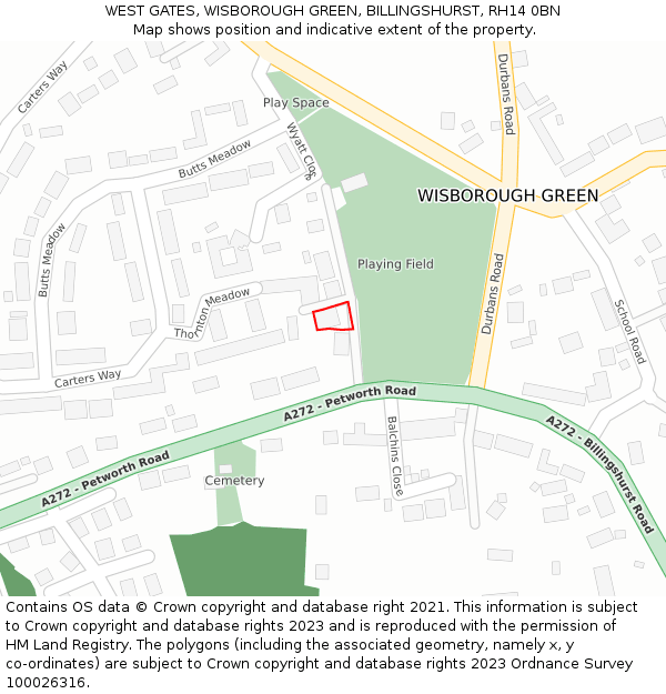 WEST GATES, WISBOROUGH GREEN, BILLINGSHURST, RH14 0BN: Location map and indicative extent of plot