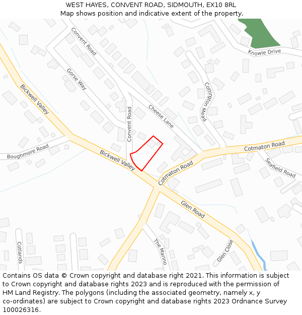 WEST HAYES, CONVENT ROAD, SIDMOUTH, EX10 8RL: Location map and indicative extent of plot