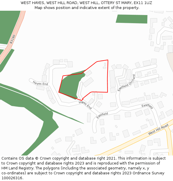 WEST HAYES, WEST HILL ROAD, WEST HILL, OTTERY ST MARY, EX11 1UZ: Location map and indicative extent of plot