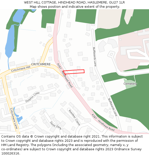 WEST HILL COTTAGE, HINDHEAD ROAD, HASLEMERE, GU27 1LR: Location map and indicative extent of plot