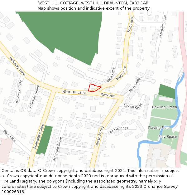 WEST HILL COTTAGE, WEST HILL, BRAUNTON, EX33 1AR: Location map and indicative extent of plot