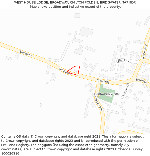 WEST HOUSE LODGE, BROADWAY, CHILTON POLDEN, BRIDGWATER, TA7 9DR: Location map and indicative extent of plot