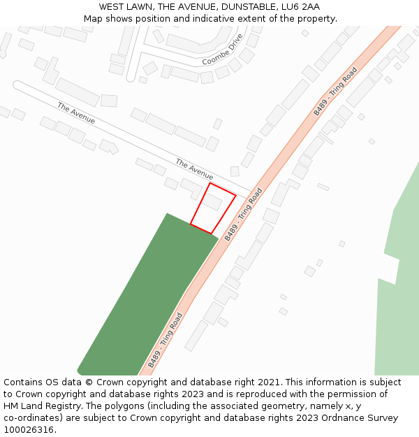 WEST LAWN, THE AVENUE, DUNSTABLE, LU6 2AA: Location map and indicative extent of plot