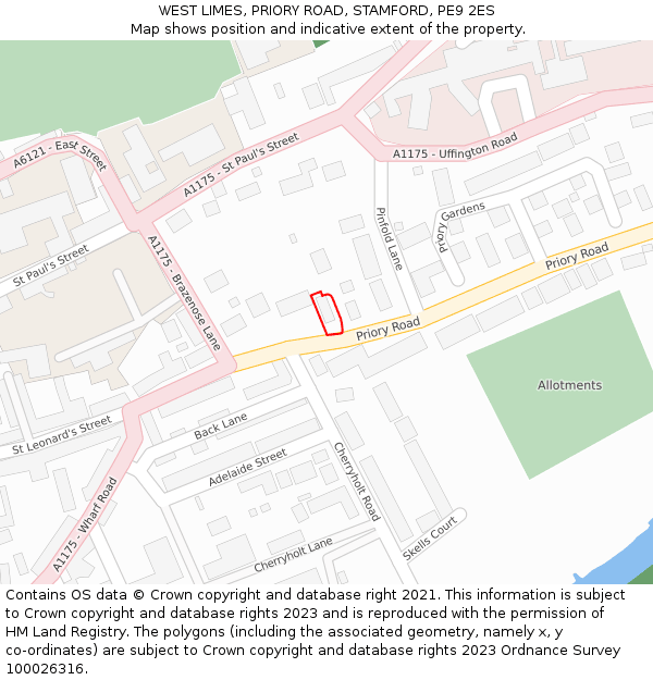 WEST LIMES, PRIORY ROAD, STAMFORD, PE9 2ES: Location map and indicative extent of plot