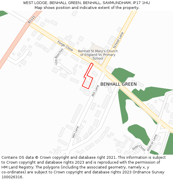 WEST LODGE, BENHALL GREEN, BENHALL, SAXMUNDHAM, IP17 1HU: Location map and indicative extent of plot