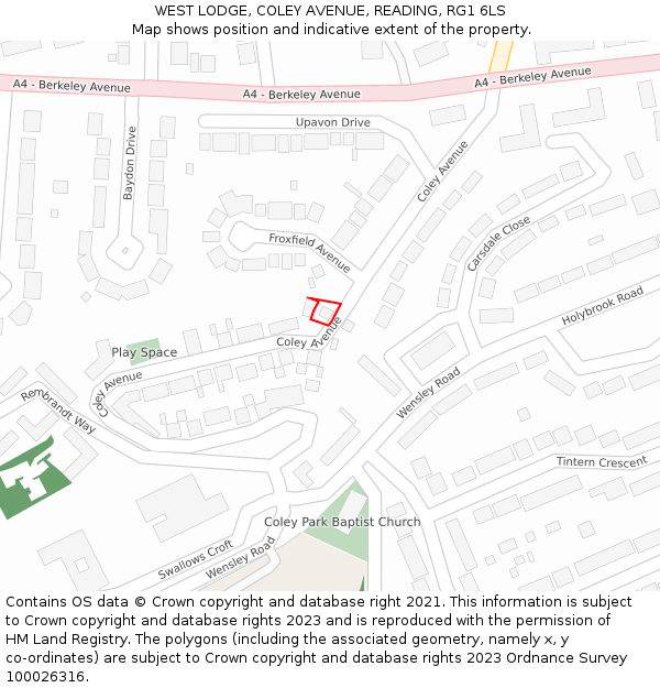 WEST LODGE, COLEY AVENUE, READING, RG1 6LS: Location map and indicative extent of plot