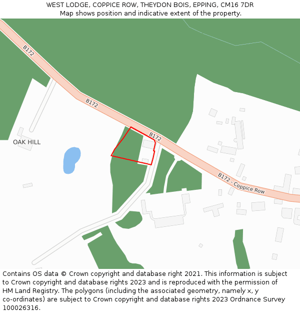 WEST LODGE, COPPICE ROW, THEYDON BOIS, EPPING, CM16 7DR: Location map and indicative extent of plot