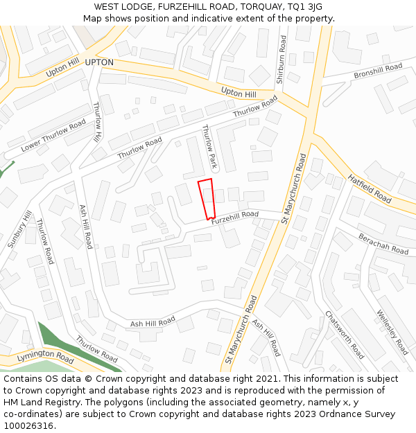 WEST LODGE, FURZEHILL ROAD, TORQUAY, TQ1 3JG: Location map and indicative extent of plot