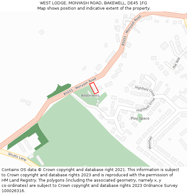 WEST LODGE, MONYASH ROAD, BAKEWELL, DE45 1FG: Location map and indicative extent of plot