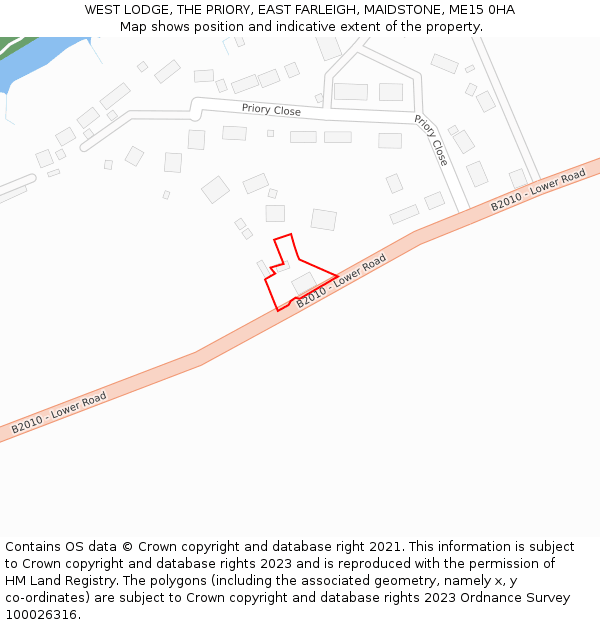 WEST LODGE, THE PRIORY, EAST FARLEIGH, MAIDSTONE, ME15 0HA: Location map and indicative extent of plot