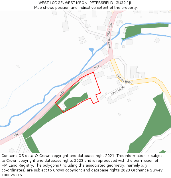 WEST LODGE, WEST MEON, PETERSFIELD, GU32 1JL: Location map and indicative extent of plot