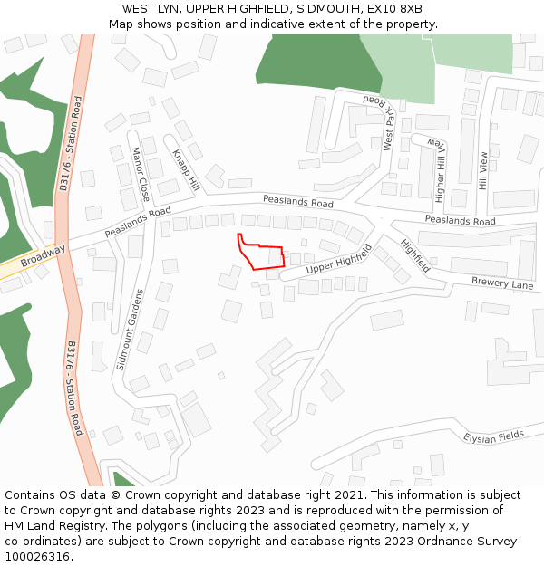 WEST LYN, UPPER HIGHFIELD, SIDMOUTH, EX10 8XB: Location map and indicative extent of plot