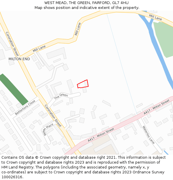 WEST MEAD, THE GREEN, FAIRFORD, GL7 4HU: Location map and indicative extent of plot