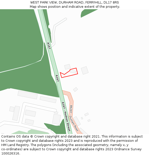 WEST PARK VIEW, DURHAM ROAD, FERRYHILL, DL17 8RS: Location map and indicative extent of plot