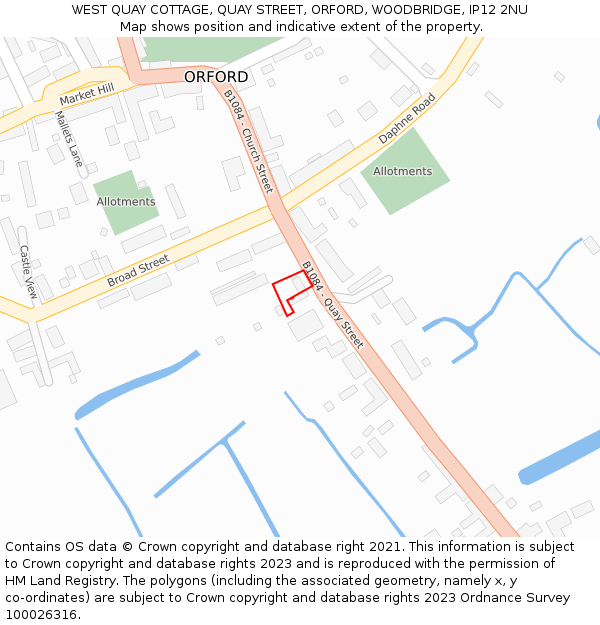 WEST QUAY COTTAGE, QUAY STREET, ORFORD, WOODBRIDGE, IP12 2NU: Location map and indicative extent of plot