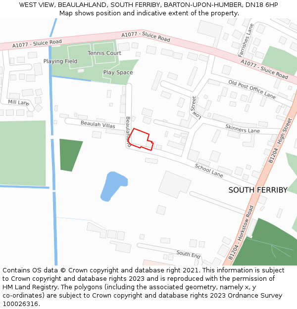 WEST VIEW, BEAULAHLAND, SOUTH FERRIBY, BARTON-UPON-HUMBER, DN18 6HP: Location map and indicative extent of plot