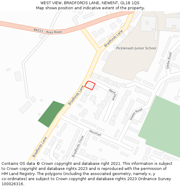 WEST VIEW, BRADFORDS LANE, NEWENT, GL18 1QS: Location map and indicative extent of plot