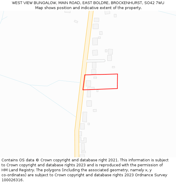 WEST VIEW BUNGALOW, MAIN ROAD, EAST BOLDRE, BROCKENHURST, SO42 7WU: Location map and indicative extent of plot