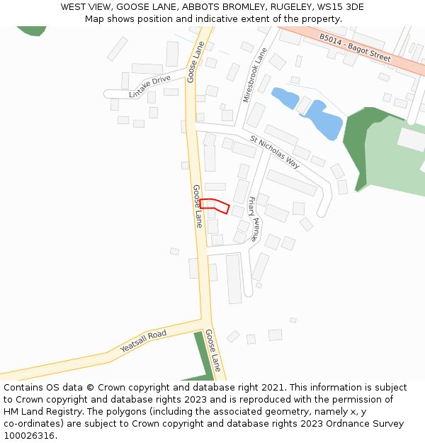 WEST VIEW, GOOSE LANE, ABBOTS BROMLEY, RUGELEY, WS15 3DE: Location map and indicative extent of plot