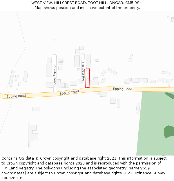 WEST VIEW, HILLCREST ROAD, TOOT HILL, ONGAR, CM5 9SH: Location map and indicative extent of plot