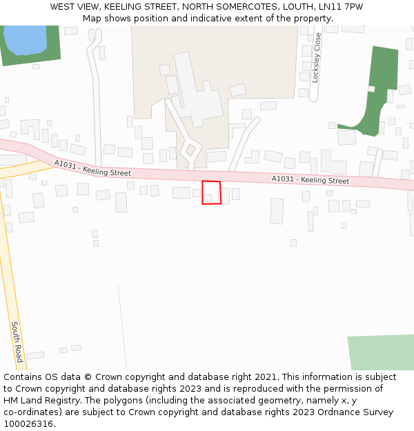 WEST VIEW, KEELING STREET, NORTH SOMERCOTES, LOUTH, LN11 7PW: Location map and indicative extent of plot