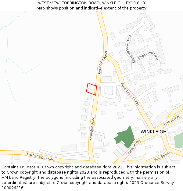 WEST VIEW, TORRINGTON ROAD, WINKLEIGH, EX19 8HR: Location map and indicative extent of plot
