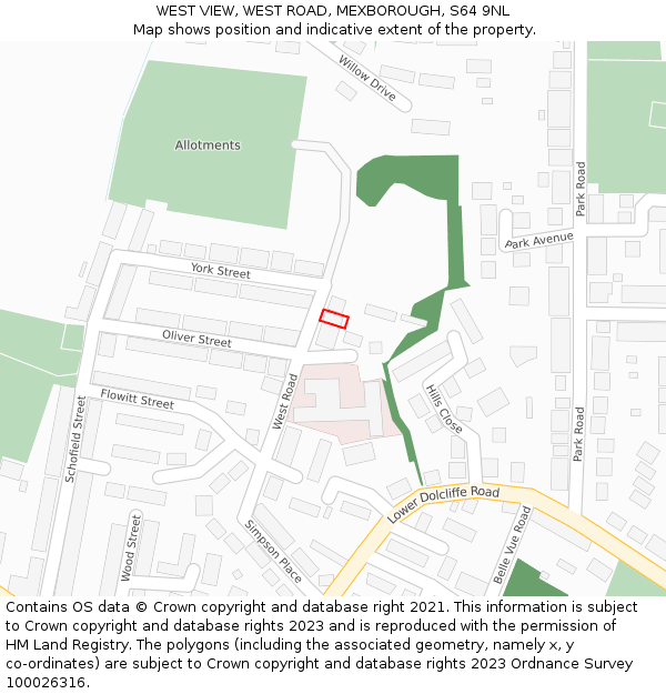 WEST VIEW, WEST ROAD, MEXBOROUGH, S64 9NL: Location map and indicative extent of plot