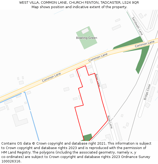 WEST VILLA, COMMON LANE, CHURCH FENTON, TADCASTER, LS24 9QR: Location map and indicative extent of plot